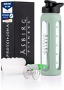 Fitness 124; 24 oz Glass Protein Shaker Bottle - BPA-Free, Leakproof Lid, nerezová ocel míchací koule & Silicone Sleeve - Gym Shaker for Smoothies, Shakes & Pre- Workout - Pastel Green