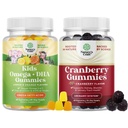 Svazek rostlin na bázi Omega 3 Gummies pro děti a přírodní brusinkové gumy pro ženy a muže - pro Vizi Imunity and Focus Support - pro močovou trakt Zdraví Ledviny Podpora močových měchýřů a imunity
