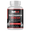 BuffK-9 True Champ 2.0 Muscle Building Dodatek pro psy, Psí podpůrná kapsle s vitaminem B6 B12 Ashwagandha Folát pro svalovou, kostní a společnou podporu, 30 Veg Kapsle