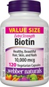 Webber Naturals Biotin Extra Síla 10 000 mcg, 120 Kapsle