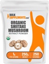 BulkSupplements.com Organic Shiitake Mushroom Extract Powder - Organic Shiitake Mushroom Powder Supplement, Imunitní podpora - Vegan & gluten Free, 1g per Serving, 250g (8.8 oz) (Balení po 1)