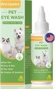 Oční kapky pro psy a kočky: Pet Eye Wash to Soothe Alergie & Iritation - Dog Eye Drops to Relieve Sucho Eyes Pink Eyes - Pet Tear Stain Cleaner - Vhodné pro všechna zvířata