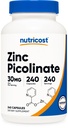 Nutricost Zinek Picolinát 30 mg, 240 Kapsle - Gluten Free a Non- GMO