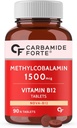 Generický karb- amide Forte Vitamin B12 Tablety 1500mcg -Aktivní forma methylkobalaminu B12 Dodatek pro muže a ženy - 90 Veg Tablety
