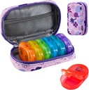 Serfeymi Weekly Travel Pill Organizér 2 Times A Day PM Upgraded Rainbow Pill Box 7 Day with Portable Zipper PU Leather Pill Case, Medicine Organizer for Pills, Vitamíny, Fish Oils - Purple 02