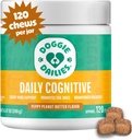 Doggie Dailies Kognitivní štěňata Žvýkačky, Vitamíny s DHA, Selen, Organic Ashwagandha & Antioxidants na podporu zdraví mozku, Nervové funkce systému & Podpora kalmness (arašídové máslo) 120 měkké Žvýkačky