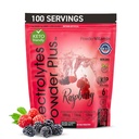 PowderVitamin Electrolytes Powder Plus (100 Serings) Malina Electrolyte Powder, Zero Calorie, Keto, 0 Cukr, No Maltodextrin, 1000mg draslík, 120mg vápníku, 120mg hořčíku, Energy Hydration Powder