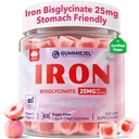 Železné gumy pro ženy 25mg Plus vitamin C, Kořen řepy, Vitamin B12, Folát pro nedostatek železa, anémie, Energy Boost, Supplement bez cukru, Non- Constipating, No After Taste, 60 Cts