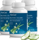 AloeCure Natural Melatonin + kolagen s organickou aloe Vera - Příplatek přírodní spánkové pomoci pro klidné noci - Komplex kolagen pro společnou sílu, elasticita kůže, růst vlasů a nehtů, 30 Kapsle