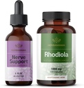 HERBAMAMA Nerve Support and Rhoddiola Kit - Bundle of Nerve Support Liquid Complex 2 fl oz & Rhoddiola Rosea Capsules - Vegan, Non- GMO, Sugar & Alcohol- Free, 2 Pack
