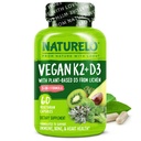 NATURELO Vitamin D3 K2 - Vegan s Plant Based D3 z Lichen - Přírodní doplněk pro imunitní systém, Kostní podpora, Zdraví srdce - Celé jídlo - Non- GMO - Gluten zdarma, 60 Kapsle