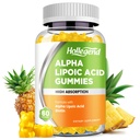 Alpha kyselina lipoová Gummies 1000Mg s Biotin, High Absorpční Žvýkací ALA dodatek pro antioxidant, Brain Health and Nerve Support, Ananas Flavor, Sugar Free, 60 Chews