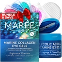 MAREE Skincare Bundle - Oční gely, Oční polština - Pod Oční gely pro Puffy Eye & Dark Circles - Glykolická kyselina Peel Pads - Marine Collagen & Hyaluronic Acid - Salicylic Acid & Vitamins E, B3, B5