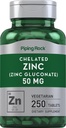 Piping Rock Chelated Zinek 50mg FLAN124; 250 tablet FLAN124; Gluconate FLAN124; Vegetarian, Non-GMO, gluten zdarma dodatek