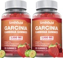 2 Balení cukru zdarma Garcinia Cambogia Gummies - 3000mg 95% HCA s L- karnitin, Energy Boost, Strawberry Flavor Gummy snadnější vzít než pilulky a kapsle 120 Počítá
