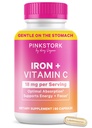 Pink Stork Prenatal Železo Dodatek pro ženy - 18 mg Non- Constipating Iron & Vitamin C pro těhotenství, poporodní, & Kojení - Zaostření, únava, a produkce krevních buněk - 2 měsíce