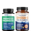 Omega 3 Rybí olej a probiotické kapsle 124; Triple Strength EPA & DHA s Probiotic Gut Health & Immunication Supplement PHAR124; Komplexní Wellness Bundle