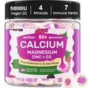 Doplňky vápníku Žvýkačky pro ženy a muže 50 +, Citrát vápenatý 1000mg s vitamínem D3, hořčík, zinek, bezinky, vysoká absorpce Žvýkačky vápníku pro kosti Hustota, Relax Muscle, imunitní, Vegan 60cts
