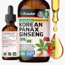 BIO KRAUTER Panax Ginseng Extract Liquid - Korean Red Ginseng Dodatek Alkohol Free - Imunitní podpora - Vegan, Cukr Free - 2 Fl.Oz.