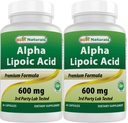 Nejlepší Naturals Alpha Lipoic Acid 600 mg 60 Kapsle - ALA Výkonný Antioxidant (60 Počet (Balení po 2))