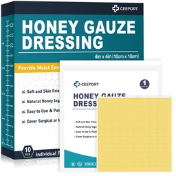 Med Gauze Round Dressing, 4 "x 4" Manuka Honey Wound Care, Medical Grade Med Obvazy pro Wound Care, Med Patch pro rychlejší léčení od Burns, Abrasions, Cuts and Scalds (balení 10)