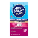 Alka- seltzer Plus kašel & Sore hrdlo Fizzy Chews, No Water Need, On The Go Sore Krk Relief pro dospělé, Malina Flavor, 24 Počet