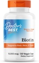 Lékaři Nejlepší Biotin, Podporuje vlasy, kůže, & hřebíky, Non- GMO, gluten zdarma, Soy zdarma, Vegan 120 Veggie Caps