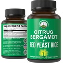 Citrus Bergamot + Red Yeast Rice. 2-in-1 Dodatek. Vysoká síla 10: 1 Bergamot extrakt. No Gluten, Nulový cukr, Veganské kapsle