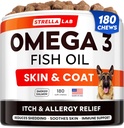 StrellaLaLaLab Omega 3 pro psy - (180Ct) Fish Oil Treats - Alergie & Itch Relief Skin & Coat Supplement - Suchá ltchy Skin, Anti Shedding & Hot Spots Treatment - Pet Salmon Oil Chews - Smoked Salmon Flavor