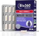 Bio360 Doplněk pro dospělé denně probiotika pro ženy a muže, 30 miliard CFU, 10 Strany, organická prebiotická vlákna, stravitelné a imunitní zdraví, občasná zácpa, průjem, plyn & floating, 30CT