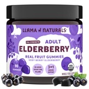 Llama Naturals Elderberry Gummies pro dospělé, Vegan, Organic Imunitate Supplement with Vitamin C and Zinek, Real Fruit Gummy Vitamíny pro imunitu, Žvýkací, No Add Sugar Cane, 90 Ct