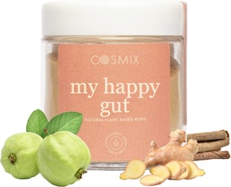 cosmix My Happy Gut, pro zlepšení trávení, Bloating & Celkově Gut zdraví, přírodní, Plant- based Superfood Blend, dělá až 40 Služeb, přidaný cukr, Vegan 50 G (balení po 1) Brown