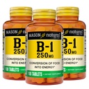 MASON NATURAL Vitamin B1 Thiamin 250 mg, 300, Denní dodávky, Dietní dodatek k podpoře přírodních energetických úrovní, 100 tablet (balení po 3)