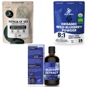 Jungle Powders Ultimate Men 's Health & Wellness Bundle: 5oz Tongkat Ali Powder, 5oz Wild Blueberry Powder & 3.4oz Organic Bilberry Liquid Extract - Prémiové doplňky pro pohon, vášeň, zrak