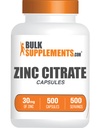 BulkSupplements.com Zinek Citrát Kapsle - Zinek doplňky, Lepek zdarma - 30mg na Serving, 1 kapsle na Serving, 500 Počet (Balení po 1)