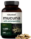 Mucuna Pruriens Kapsle, Triple Strength 1500mg Per Serving, 2 in 1 Formule, Made with Mucuna and Ashwagandha, 240 Kapsle, Potent Seed Extract, Pozitivní nálada, Relaxation & Restoration Support