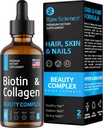 Tekutý kolagen a biotin doplňky pro růst vlasů - Biotin 10000mcg Kolagen Peptides 20000mcg Kapky - Vlasové vitamíny pro vypadávání vlasů pro ženy a muže, kůže a posílení nehtů - Made in USA, 2 floz