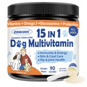 ZEBORA Dog Multivitamin Powder with Glucosamine, Dog Vitaminy a doplňky pro imunitní podporu, kůže a kabát doplněk s Omega 3 pro alergickou úlevu, Probiotika pro stravitelné & Gut zdraví