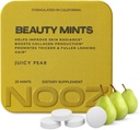 NOOZ Beauty Mints - Sugar- Free Biotin Mint pro zářivou pleť, zdravé vlasy a silné nehty - šťavnaté hrušky Flavor 124; Travel- Friendly dodatek s antioxidanty, vitamin C, B6 & B12 IR 124; Non- GMO, 25 Mints