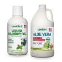 Land Art Aloe Vera Juice - Granátová šťáva - Zpracovaná za studena - Inner Filement from Organic Fresh Leaves - 64floz + Liquid Chlorofyl Mint Flaused - Studená extrahovaná z Wild Non- GMO Alfalfa - 16floz