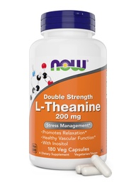 Foods L- Theanine, Double Strength 200 mg per Cap - 180 Veg Kapsle - Vylepšená 100 mg Inositol - Vegetarian, Non- GMO - Ltheanine 200mg Dodatek