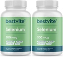 BESTVITE Selen 200mcg (360 Vegetariánských kapslí) (2- Pack) - No Stearates - No Flow Agents - Vegan - Non- GMO - Gluten Free