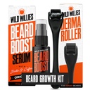 Wild Willies Beard Growth Kit - Premium Derma Roller & Beard Boost Serum - Microneedle Roller & Beard Hair Growth Serum s Biotin & Caffeine pro Fuller Beard, Skalp Care - Snadné použití Kit s případem