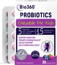 Bio360 Probiotika pro děti - 15 Strain & 5 miliard CFU podporuje mozek, imunitní a stravitelné zdraví - Děti Probiotické žvýkací s organickou prebiotika pro gut & zácpa, Smíšené Berry Flavor, 30 Počet