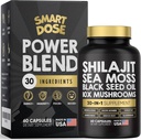 Power Blend Kapsle - 30- in-1 Supplement Bundle s Shilajit 6000mg, Moss 4000mg, Black Seed Oil 4000mg, Ashwagandha 2000mg, 10x Houby, Tongkat Ali, Maca, holistické pilulky Combo