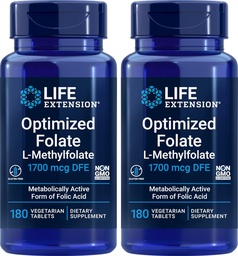 Life Extension Optimalizovaný folát (L- methylfolát) 1700 mcg DFE, 180 Veg tablety (balení po 2)