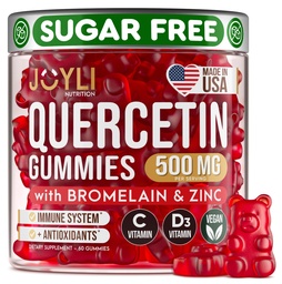 JOYLI Quercetin Gummies - Quercetin with Bromelain Zinc Vitamin C & Vitamin D3 - Quercetin Supplement 500MG for Immune System & Allergy - Quercetin for Kids and Adults - 60 Quercetin Chewable