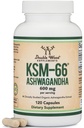 Dvojité dřevěné doplňky Ashwagandha KSM 66 Organic and Clinically Studied Extract (600mg per Serving, 120 Kapsle, 60 Doručování) Adaptogen Cortisol Manager pro ženy a muže