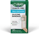 CURAD Truly Ouchless! ® Silicone Obvazy, .75 "x 3", Pro citlivou nebo delikátní pleť, Flexible Fabric, Chrání škrabky, Cuts & Burns, 20 Počet