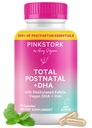 Pink Stork Celkem Postnatální vitamíny pro ženy cd 124; Vegan DHA, Methylovaný folát, železo, + vitamin B12 cd 124; Postpartum Recovery Essentials + Kojení Podpora cd 124; Mint, 1- Month Supply